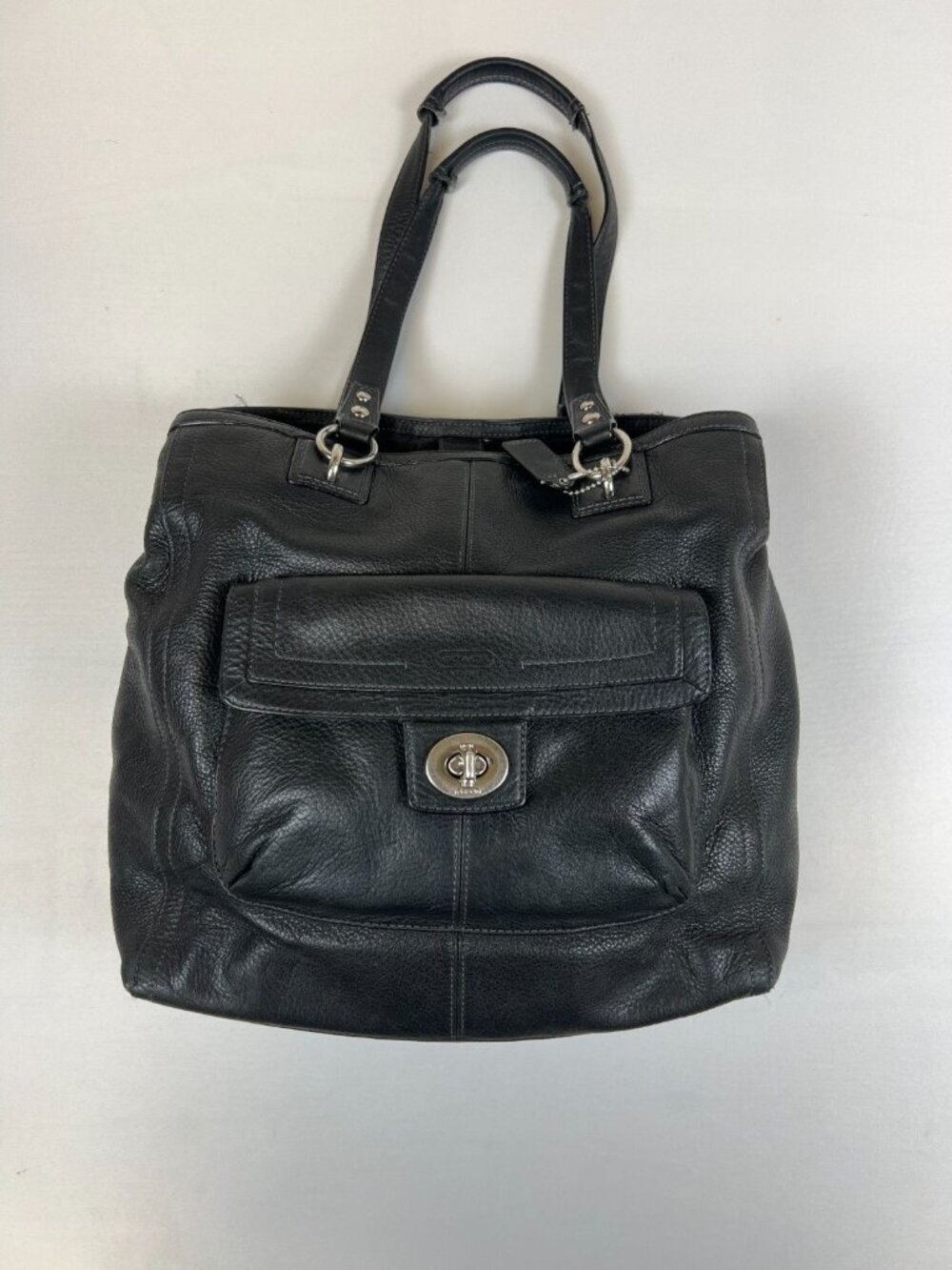 COACH Women Lrg Penelope Pebbled Leather Black Satchel Shoulder Bag Silver Hrdw